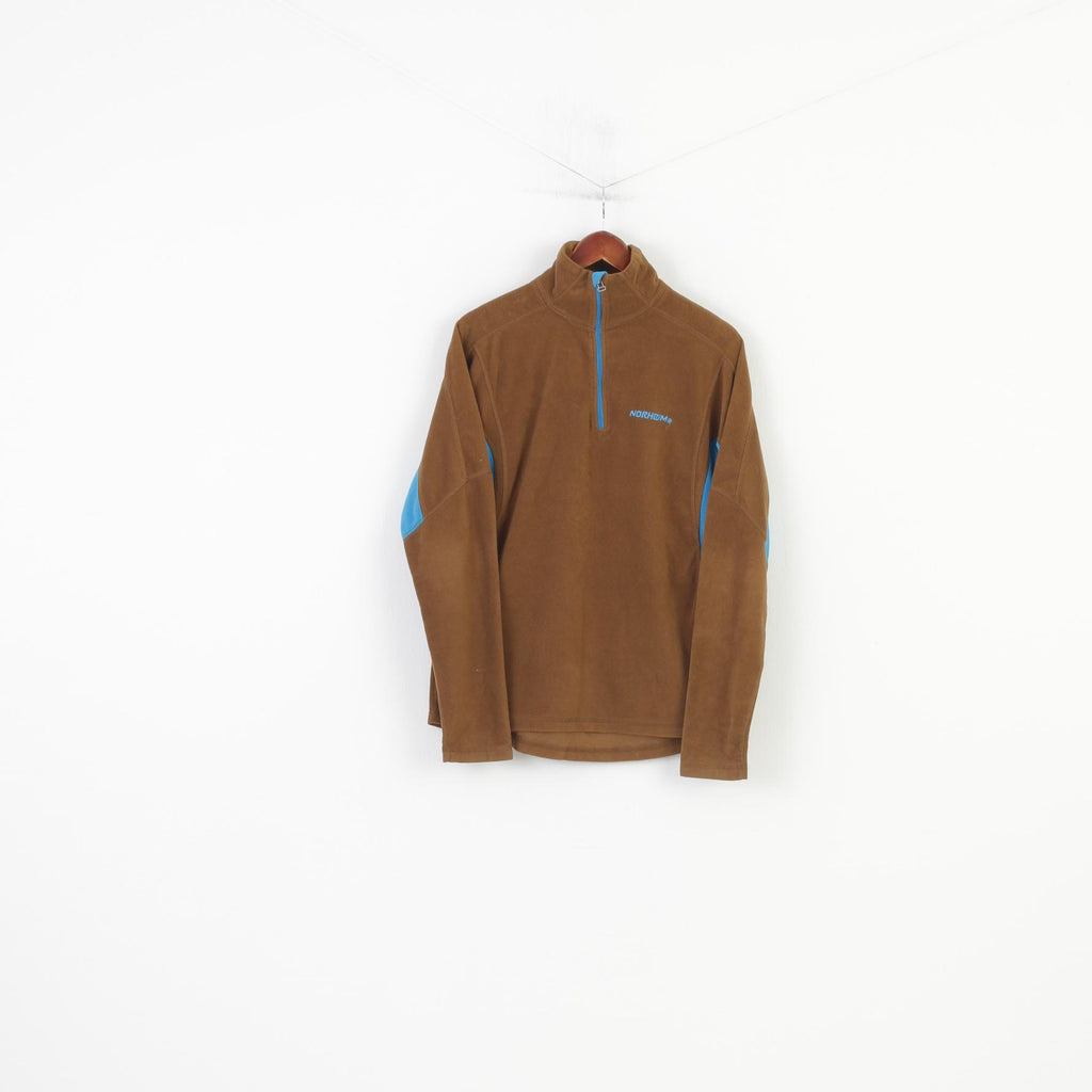 Norheim Women L Fleece  Jacket Brown Zip Neck Turquoise Winter Vintage Top