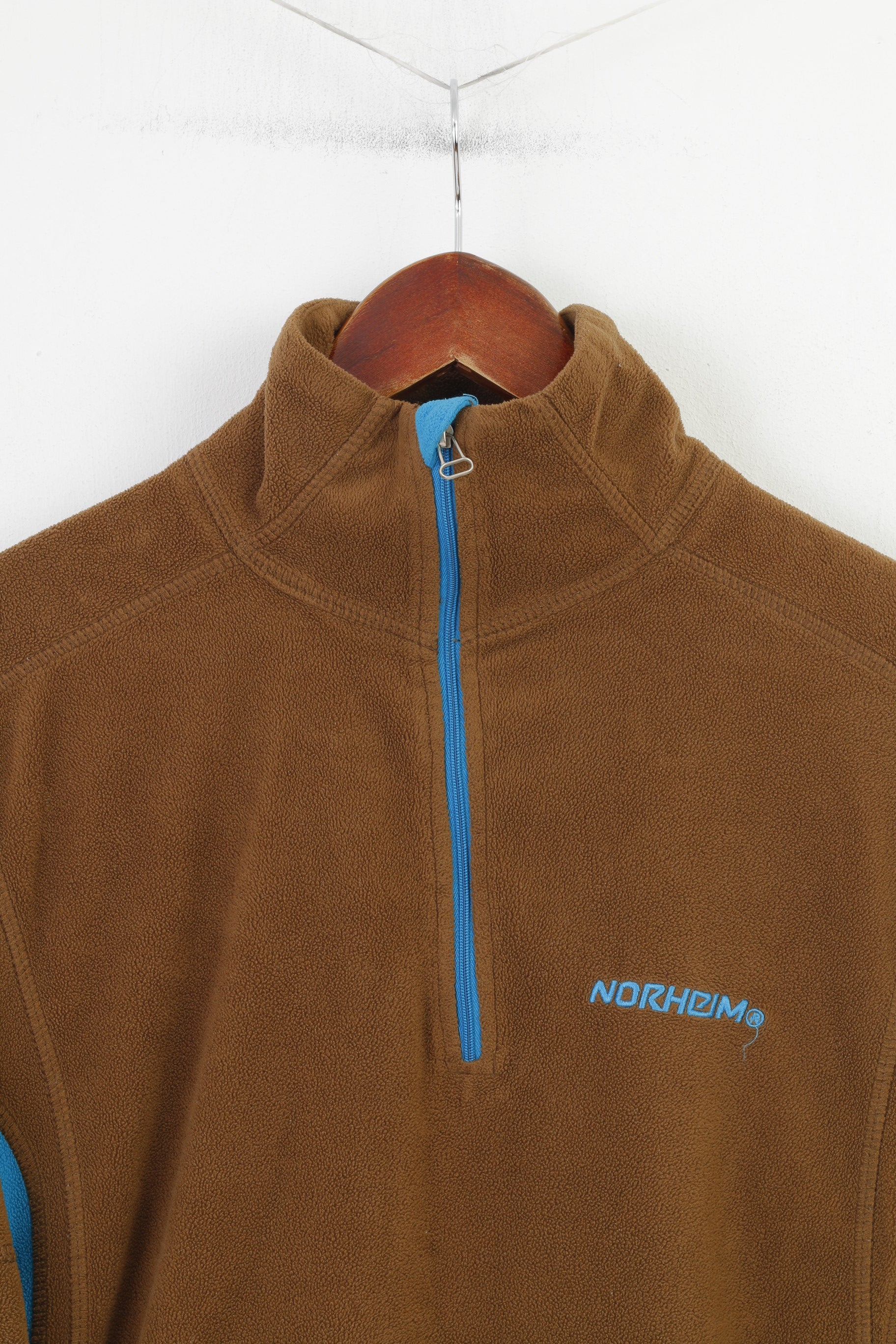 Norheim Women L Fleece Brown Zip Neck Slim Fit Outdoor Vintage Top