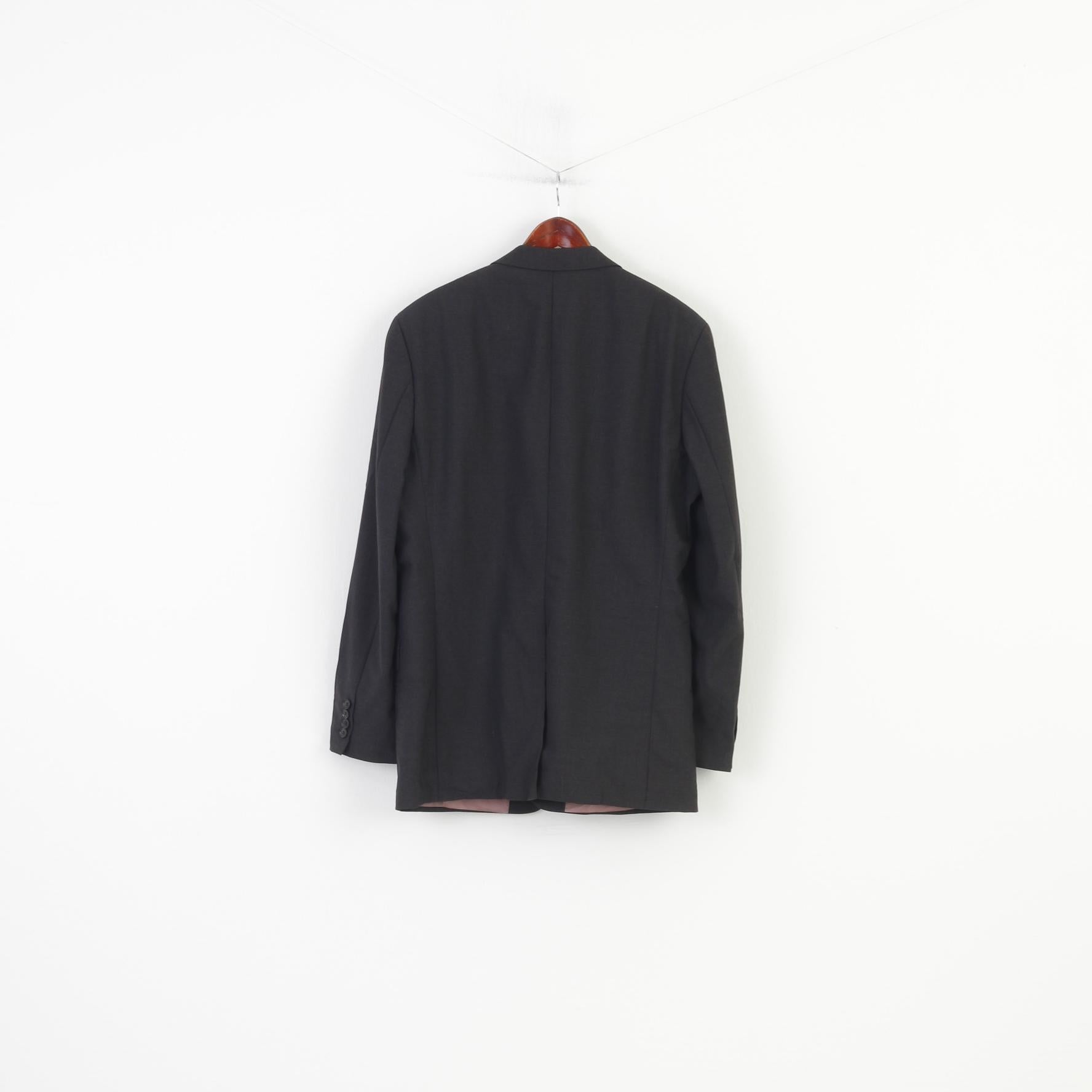 Hugo Boss Hommes 52 42 Blazer Charbon Vintage Laine Stretch Veste Simple Boutonnage