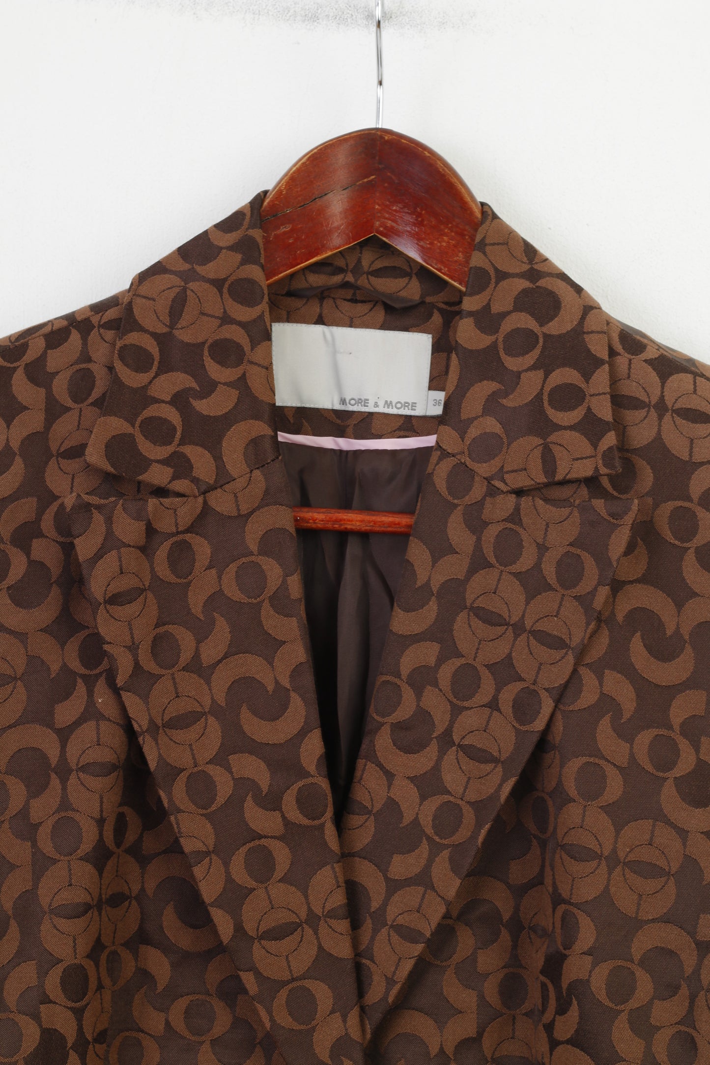 More & More Woman 36 S Coat Brown Cotton Single Breasted Geometric Print Vintage Top