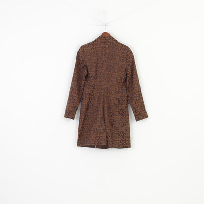 More & More Woman 36 S Coat Brown Cotton Single Breasted Geometric Print Vintage Top