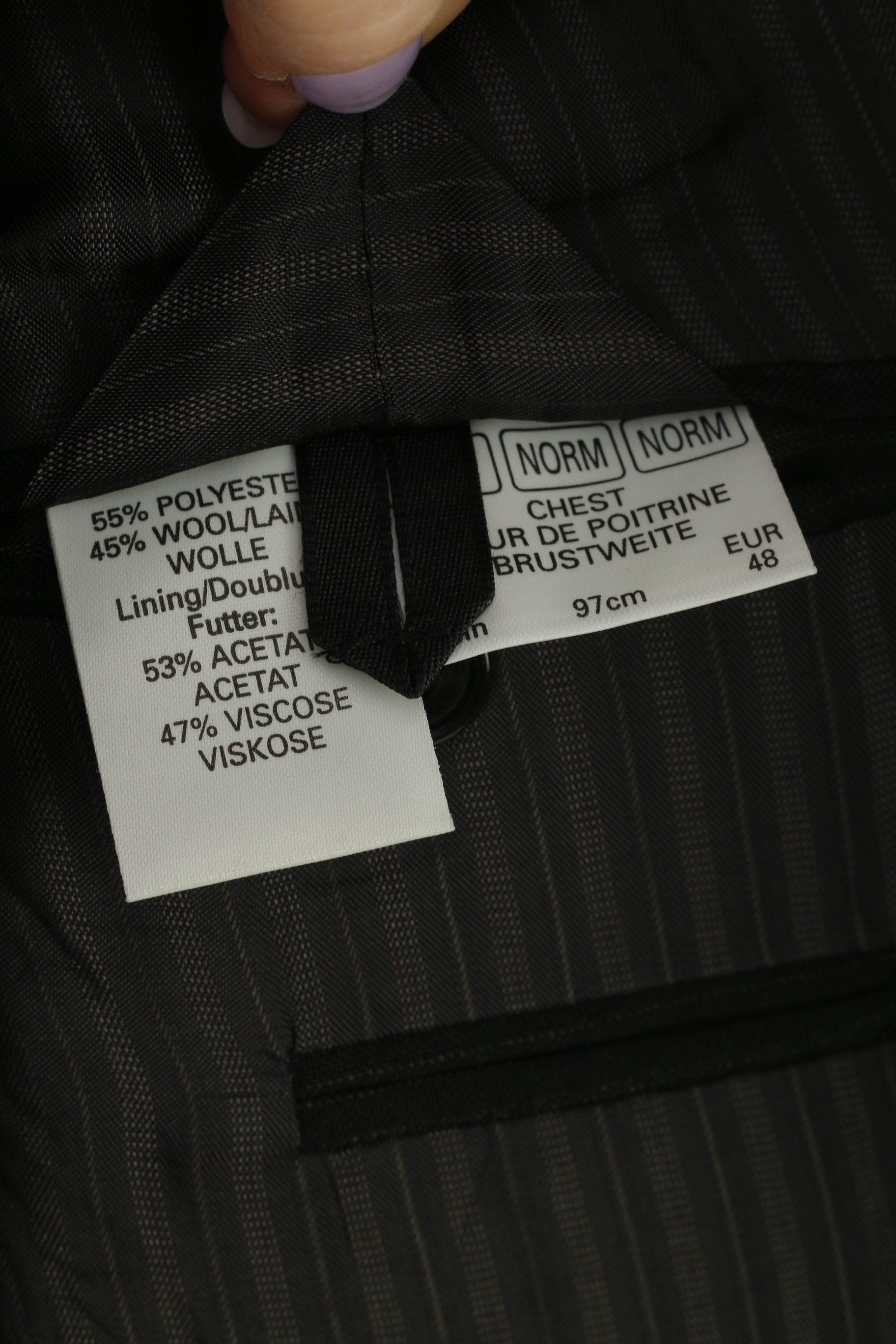 Joe Delancey Men 38 48 Blazer Black Striped Stand Up Collar Wool Single Breasted Vintage Jacket