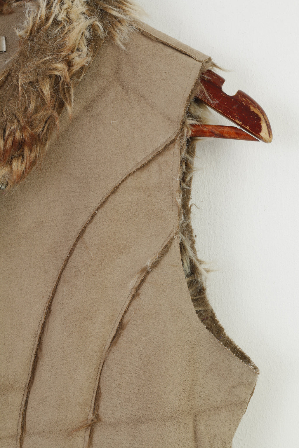 Vila Women M Vest Bodywarmer Waistcoat Fur Beige Collar Full Zipper Sleeveless Top