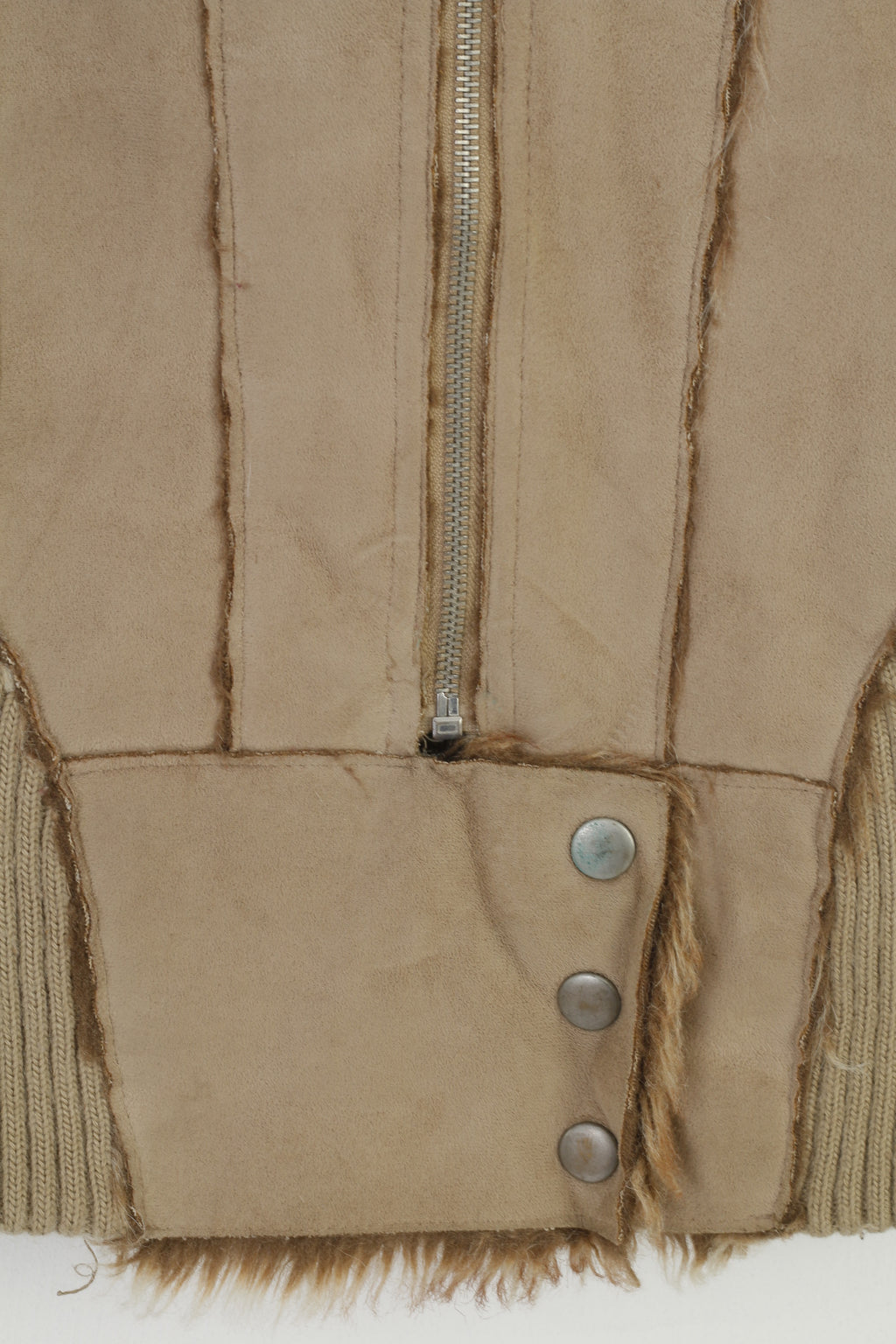 Vila Women M Vest Bodywarmer Waistcoat Fur Beige Collar Full Zipper Sleeveless Top