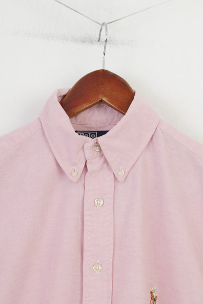 Polo By Ralph Lauren Uomo 15 33 XL Camicia casual Top classico vintage in cotone a maniche lunghe rosa