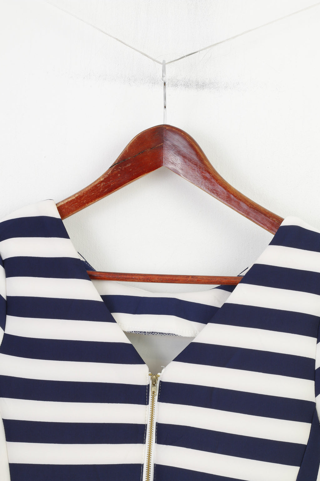 Angel Paris Women 14 L Mini Dress Marine Striped Petit Short Sleeve Crew Neck Zipper