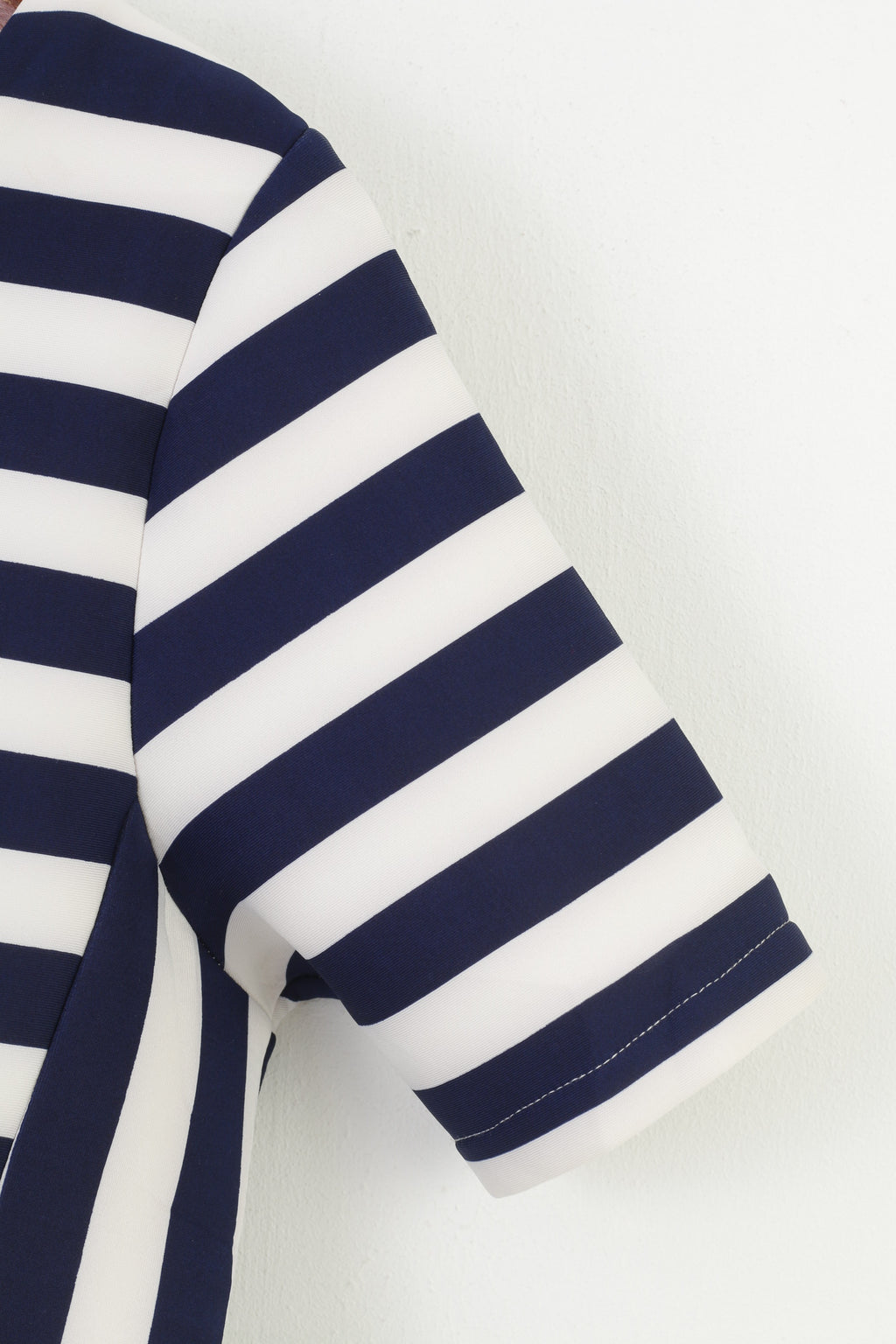 Angel Paris Women 14 L Mini Dress Marine Striped Petit Short Sleeve Crew Neck Zipper