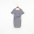 Angel Paris Women 14 L  Dress Striped Mini Short Sleeve Crew Neck White Back Zipper Navy 