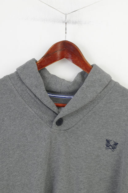 Paul Kehl Homme L Sweatshirt Gris Coton Col Sport &amp; Style Vintage Blouse Top