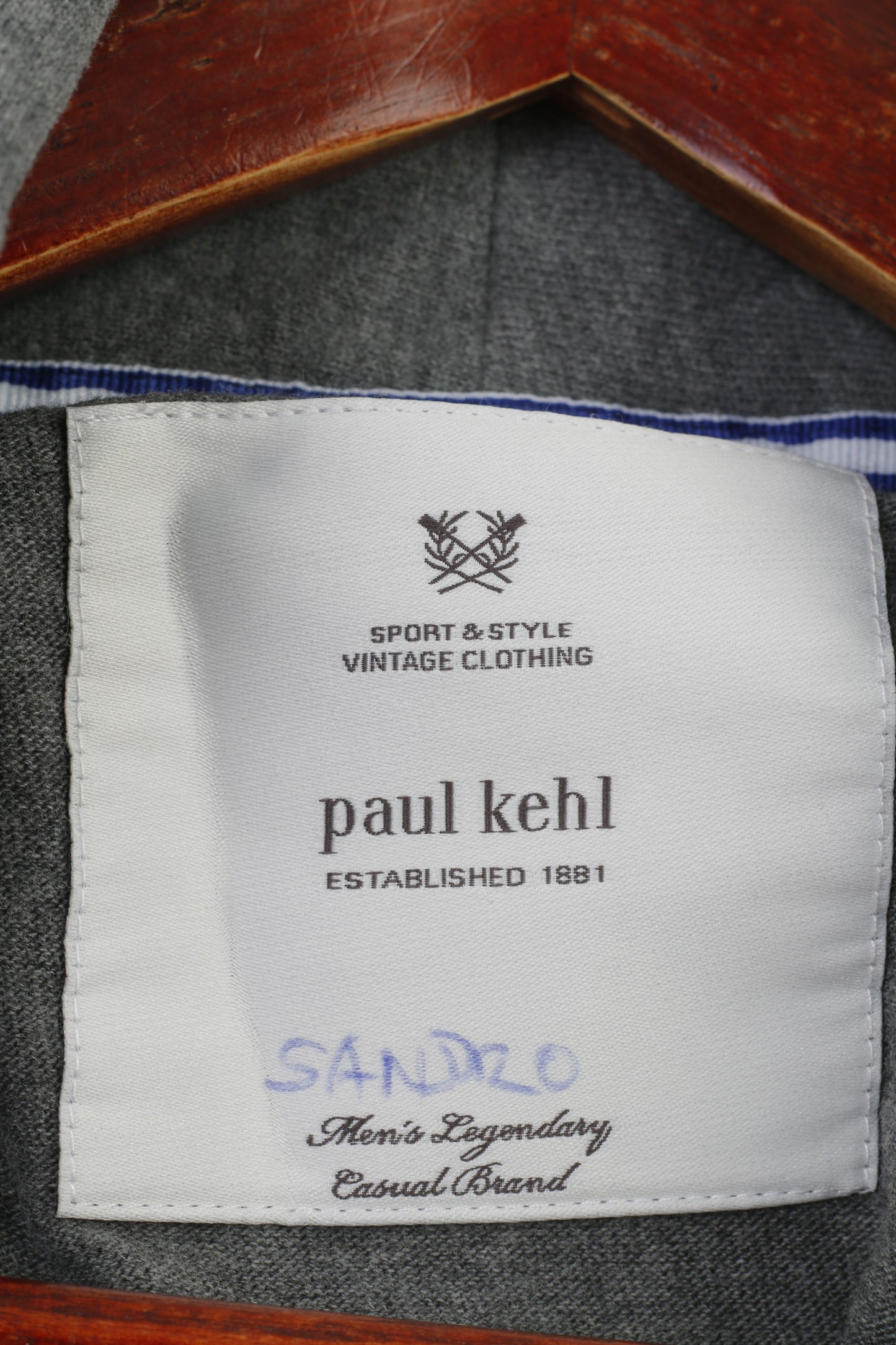 Paul Kehl Men L Sweatshirt Grey Cotton Collar Sport & Style Vintage Blouse Top