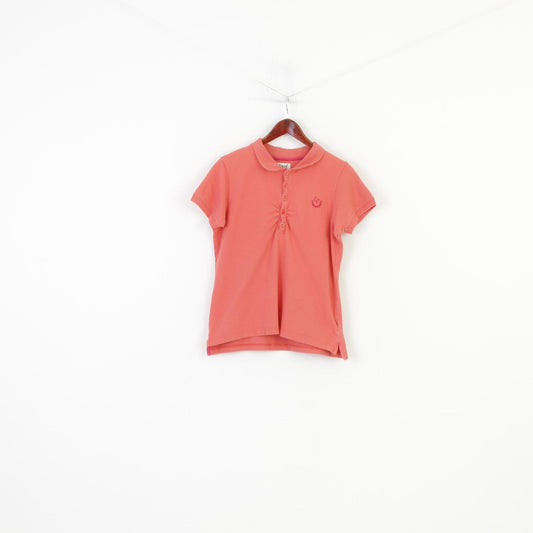 Etirel Women L Polo Shirt Cotton Short Sleeve Orange Summer Bottoms Vintage Sportswear Top
