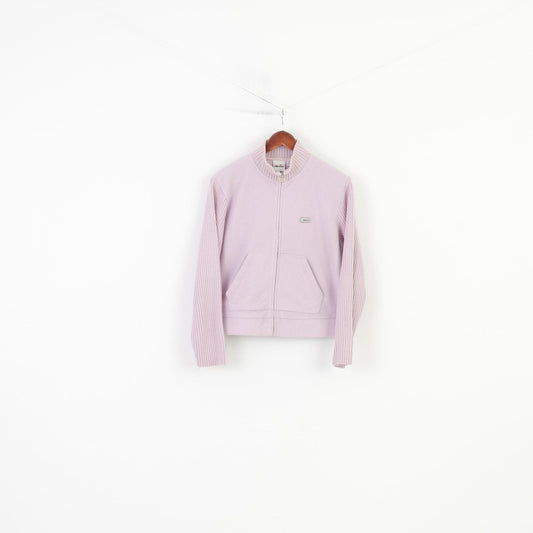 Ellesse Women 38 M Sweatshirt Pink Fleece Full Zipper Collar Pockets Vintage Winter Top
