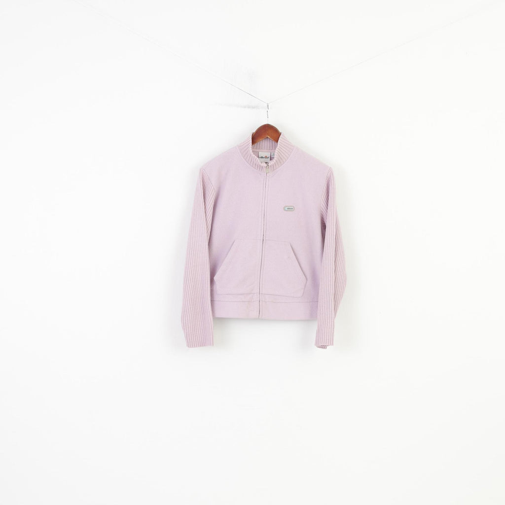 Ellesse Women 38 M Sweatshirt Pink Fleece Full Zipper Collar Pockets Vintage Winter Top