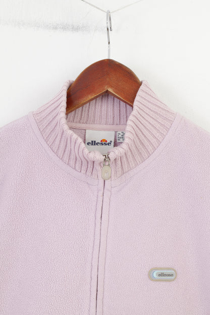 Ellesse Women 38 M Sweatshirt Pink Fleece Full Zipper Collar Pockets Vintage Winter Top