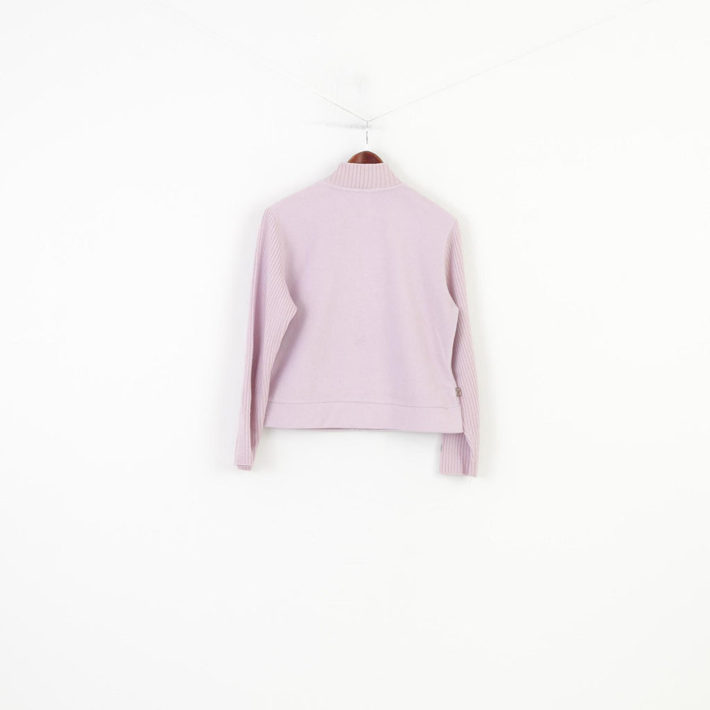 Ellesse Women 38 M Sweatshirt Pink Fleece Full Zipper Collar Pockets Vintage Winter Top