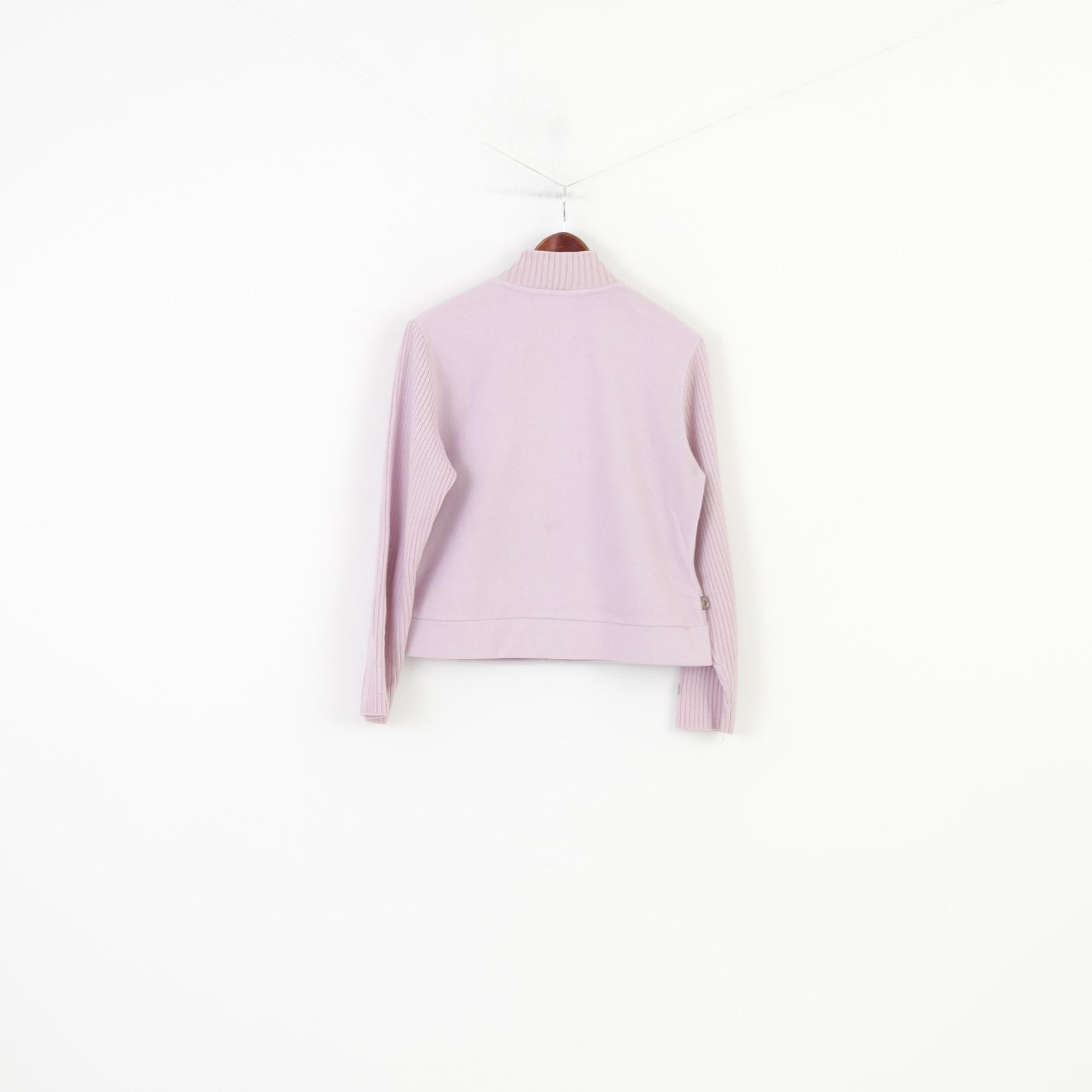 Ellesse Women 38 M Sweatshirt Pink Fleece Full Zipper Collar Pockets Vintage Winter Top