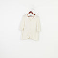 Marco Pecci Women L Jumper Cardigan Cream Short Sleeve Bottoms Vintage  V Neck Top