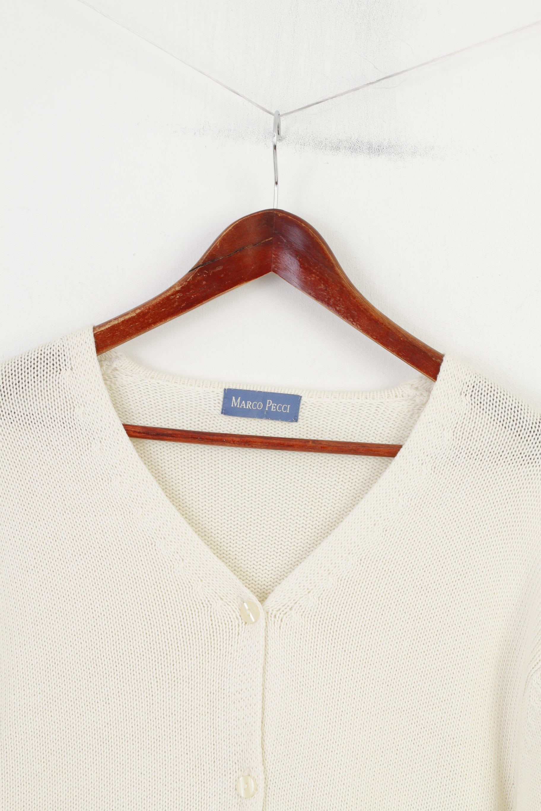 Marco Pecci Women L Jumper Cream Cotton Cardigan Short Sleeve Vintage V Neck Sweater