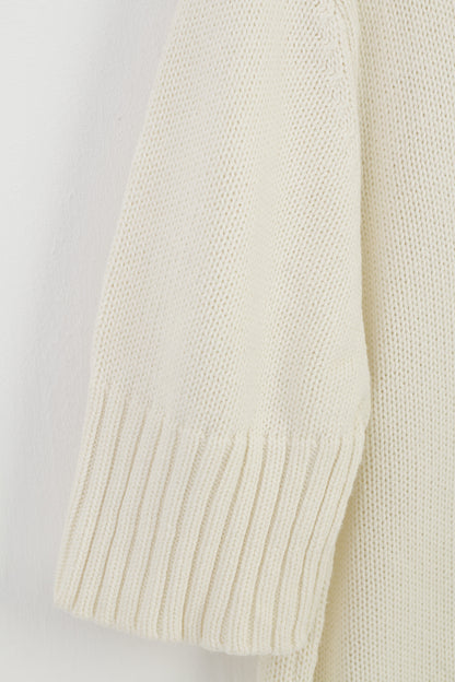 Marco Pecci Femme L Jumper Cardigan en coton crème à manches courtes vintage col en V