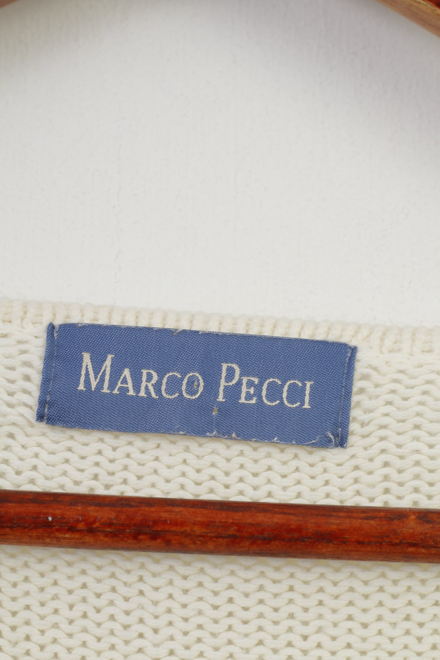 Marco Pecci Maglia Donna L Maglia Cardigan in Cotone Crema Manica Corta Maglione Vintage con Scollo a V