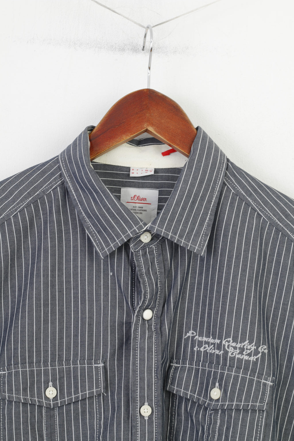 S.Oliver Uomo M Camicia casual a righe Slim Fit Top classico a maniche lunghe in cotone grigio