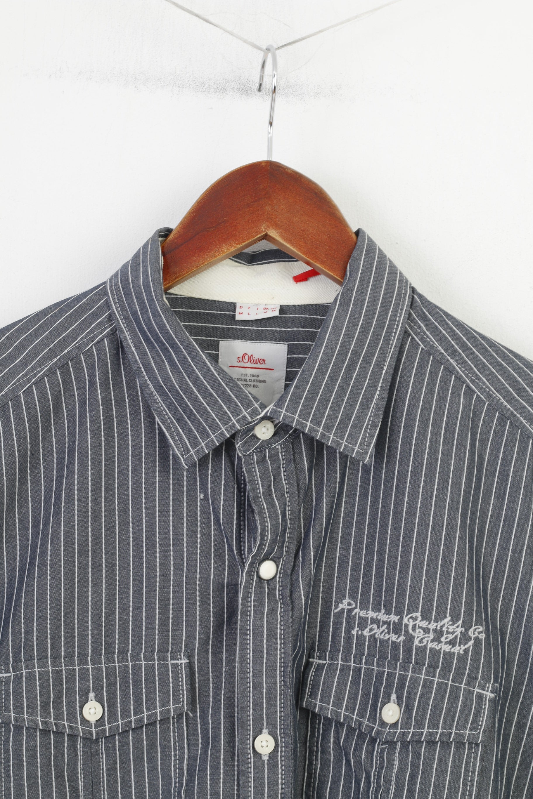 S.Oliver Uomo M Camicia casual a righe Slim Fit Top classico a maniche lunghe in cotone grigio