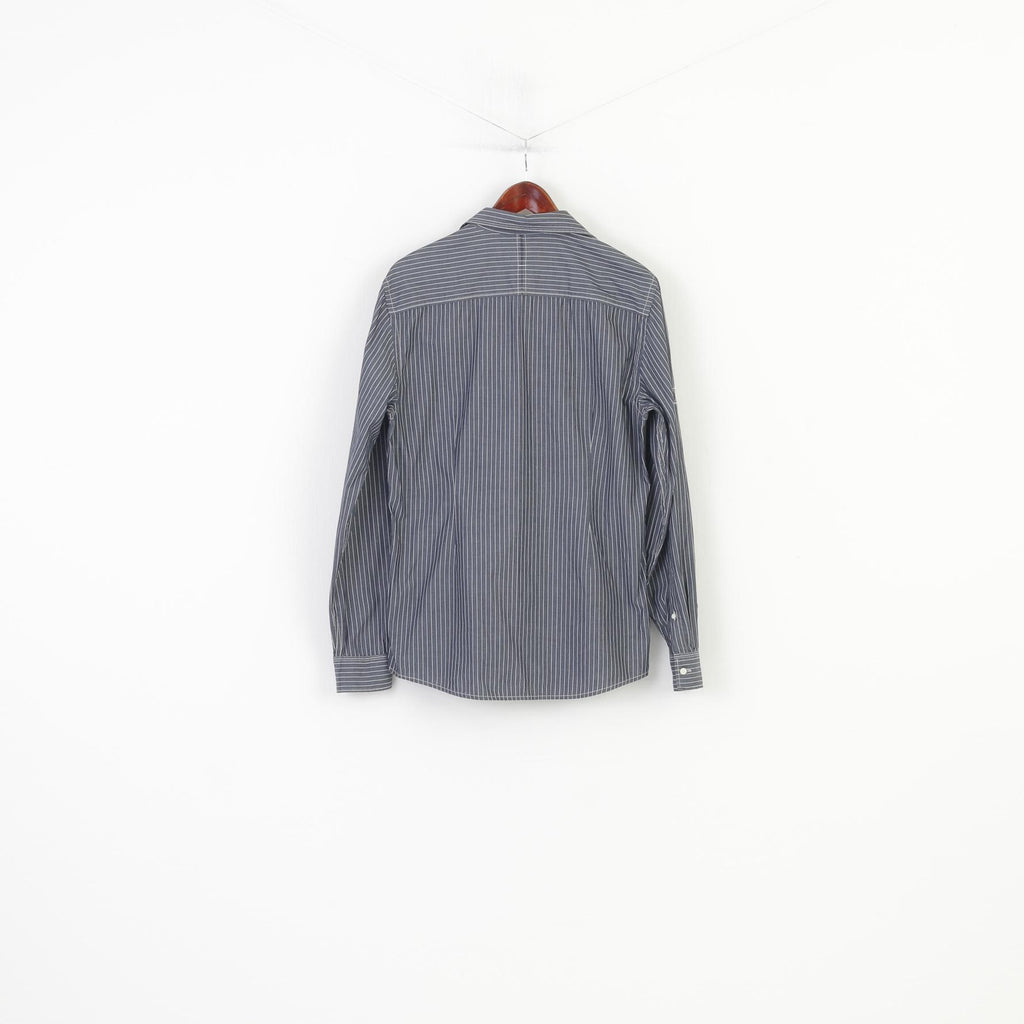 S.Oliver Uomo M Camicia casual a righe Slim Fit Top classico a maniche lunghe in cotone grigio