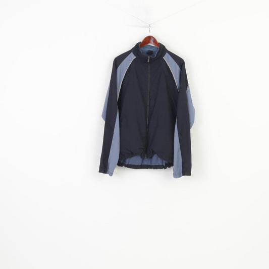 New Balance Men L Jacket Track Sport Navy Blue Long Sleeve Pockets Full Zipper Vintage Top