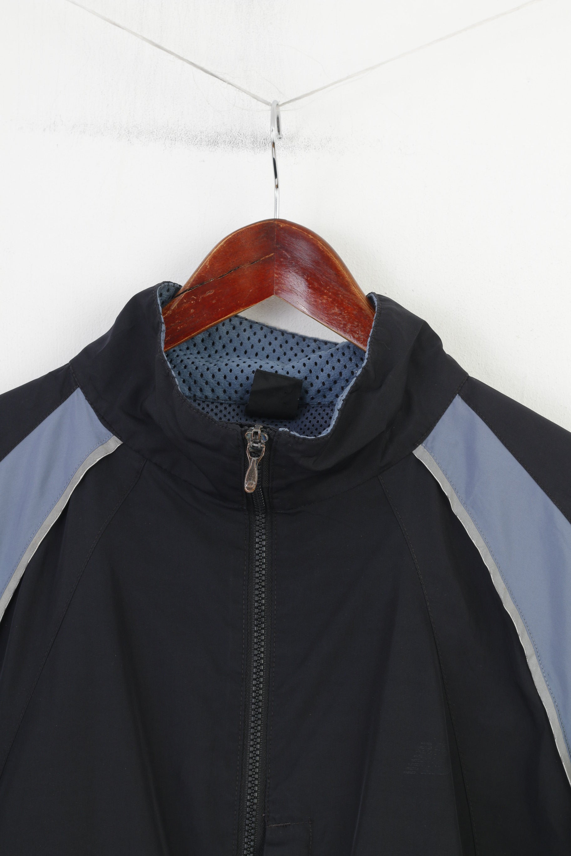 New Balance Men L Jacket Navy Training Run Sportswear Full Zipper Vintage Top
