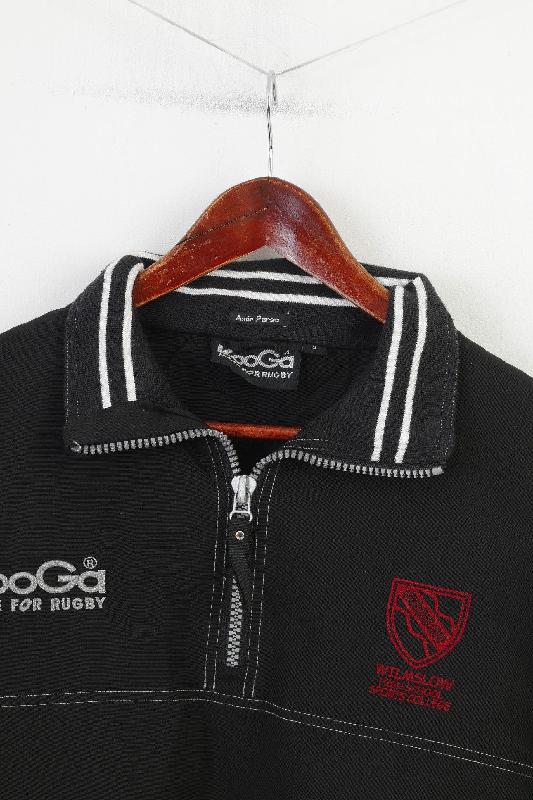 KOOGA Men S Jacket Black Pullover Nylon Wilmslow High School Rugby Vintage Zip Neck Top