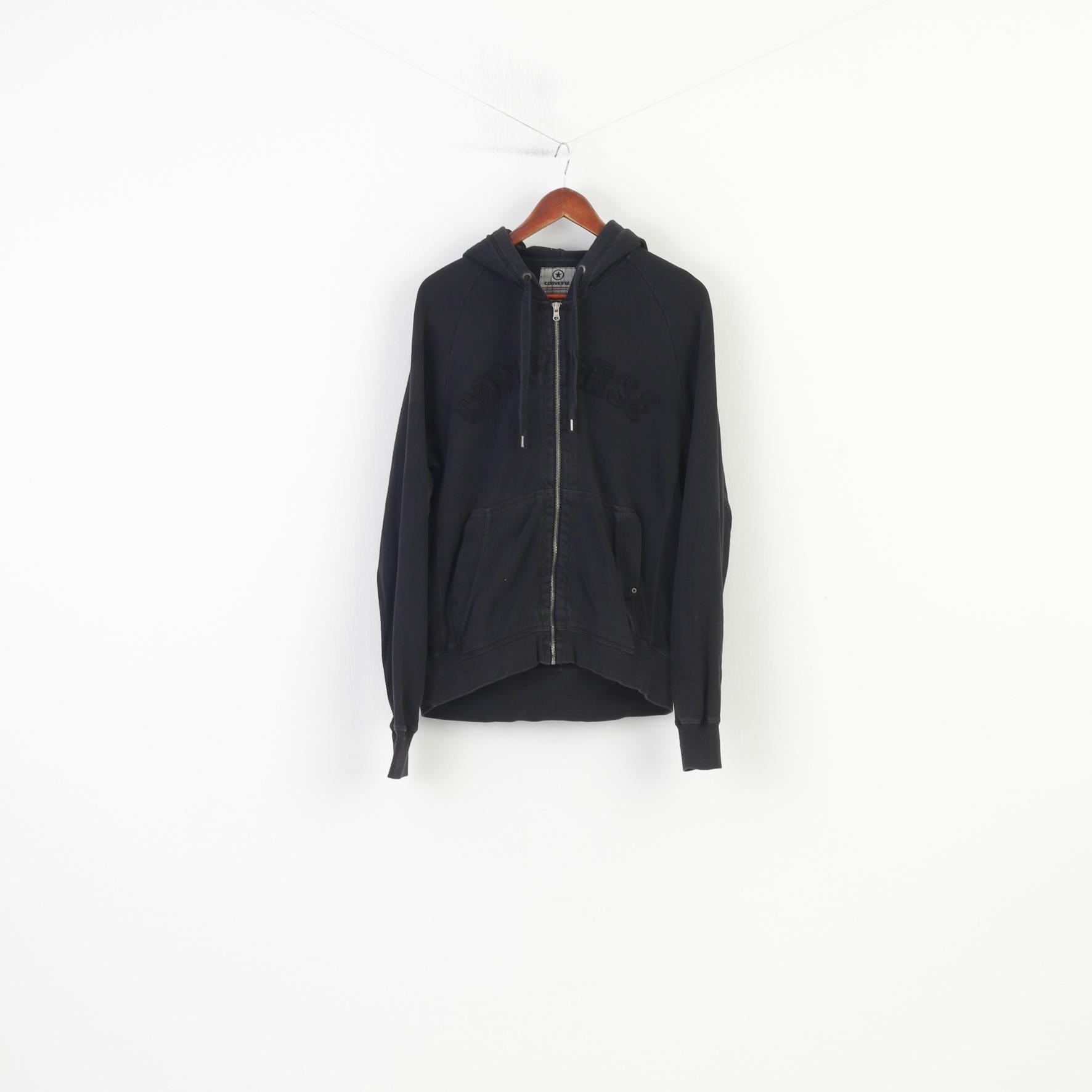 Converse Men S Sweatshirt Black Cotton Full Zipper Hood Pockets Training Hoodie  Vintage Sport Top