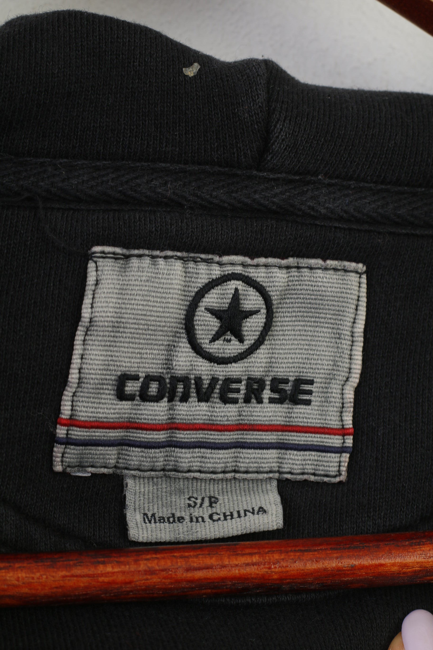 Converse Men S Sweatshirt Black Cotton Full Zipper Hood Pockets Training Hoodie Vintage Sport Top