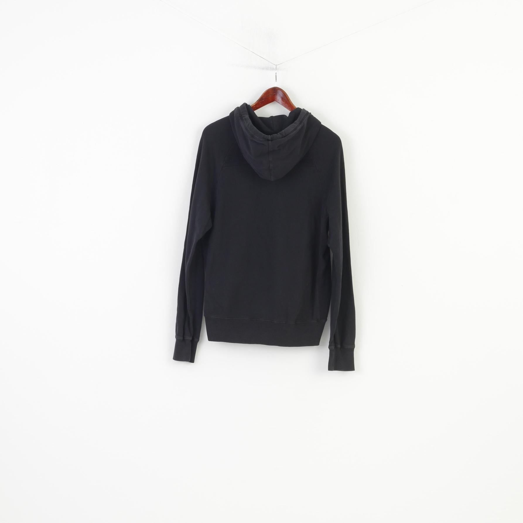 Converse Felpa da uomo S Felpa in cotone nero con cerniera intera Tasche Felpa con cappuccio da allenamento Top sportivo vintage