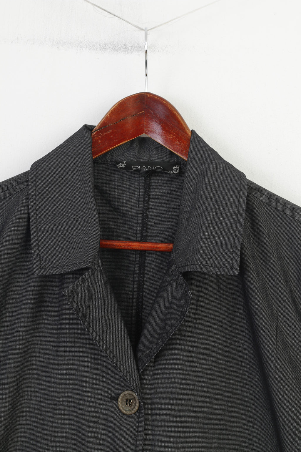 Piano Women 42 L Coat Gray Cotton Vintage Lightweight Buttoned Pockets Casual Top