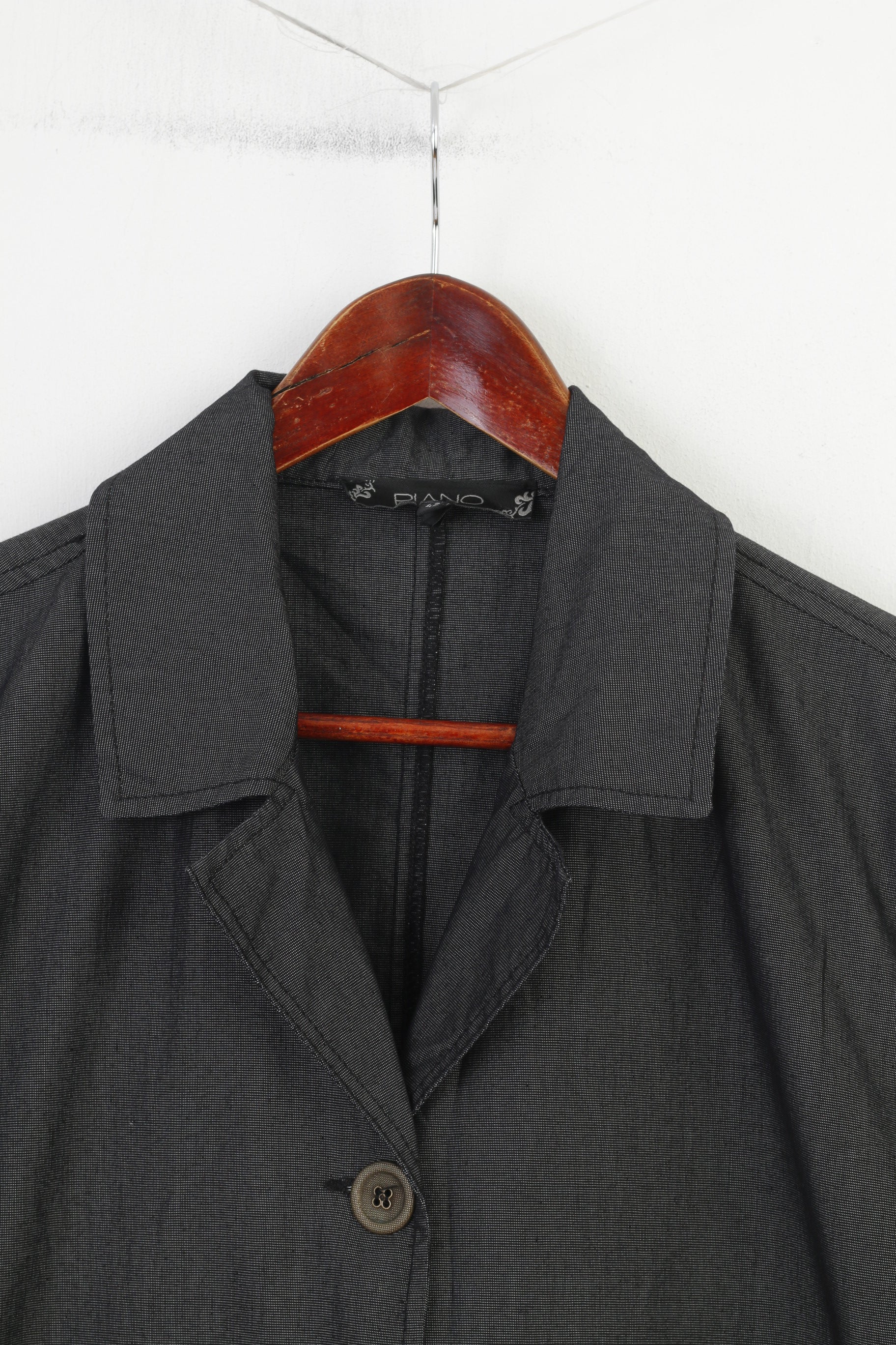 Piano Women 42 L Coat Gray Cotton Vintage Lightweight Buttoned Pockets Casual Top