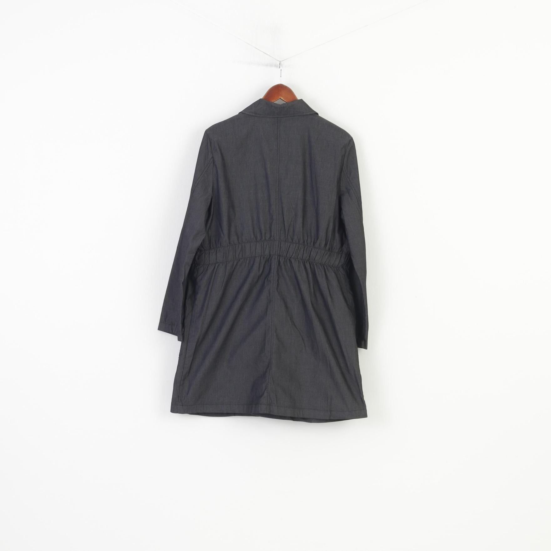 Piano Women 42 L Coat Gray Cotton Vintage Lightweight Buttoned Pockets Casual Top