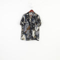 Vintage Women 20 46 Casual Shirt Black Transparent Material Floral Print Vintage Ruffles Top