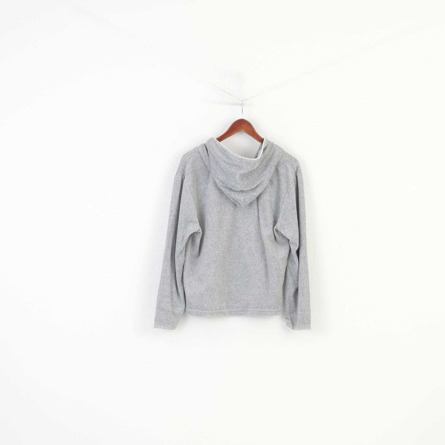 Tommy Hilfiger Women XL Sweatshirt Grey Hood Cotton Long Sleeve Sleepwear Vintage Velvet Top