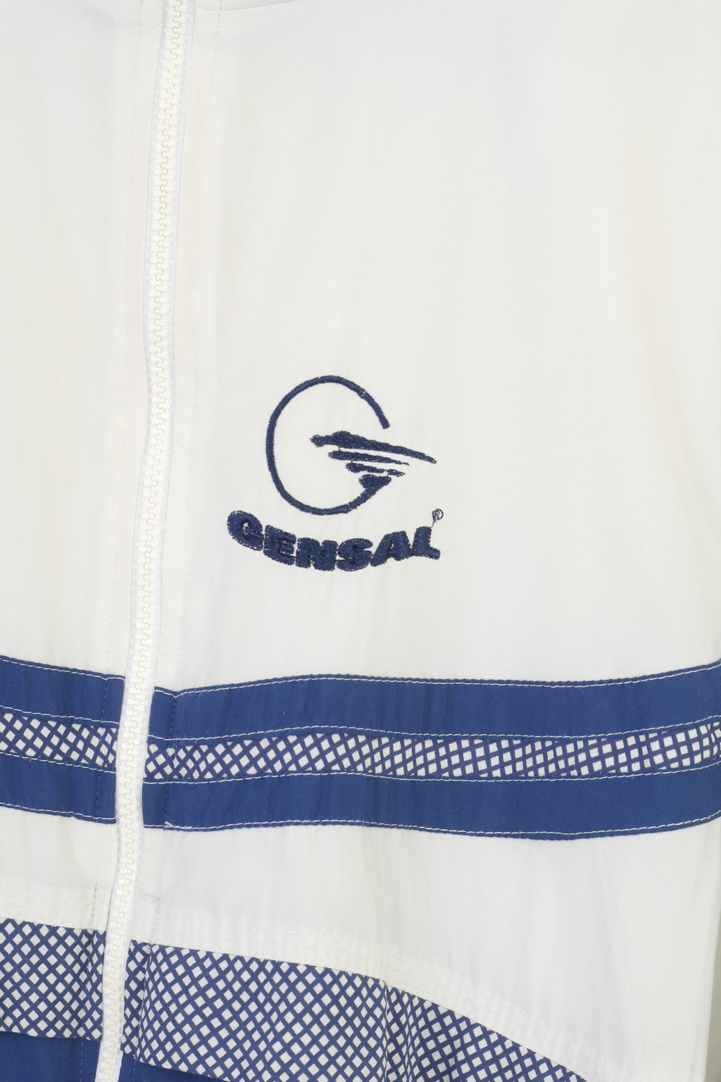 Gensal Men M Jacket White Blue Full Zipper Lightweight Removable Sleeves Vintage Top