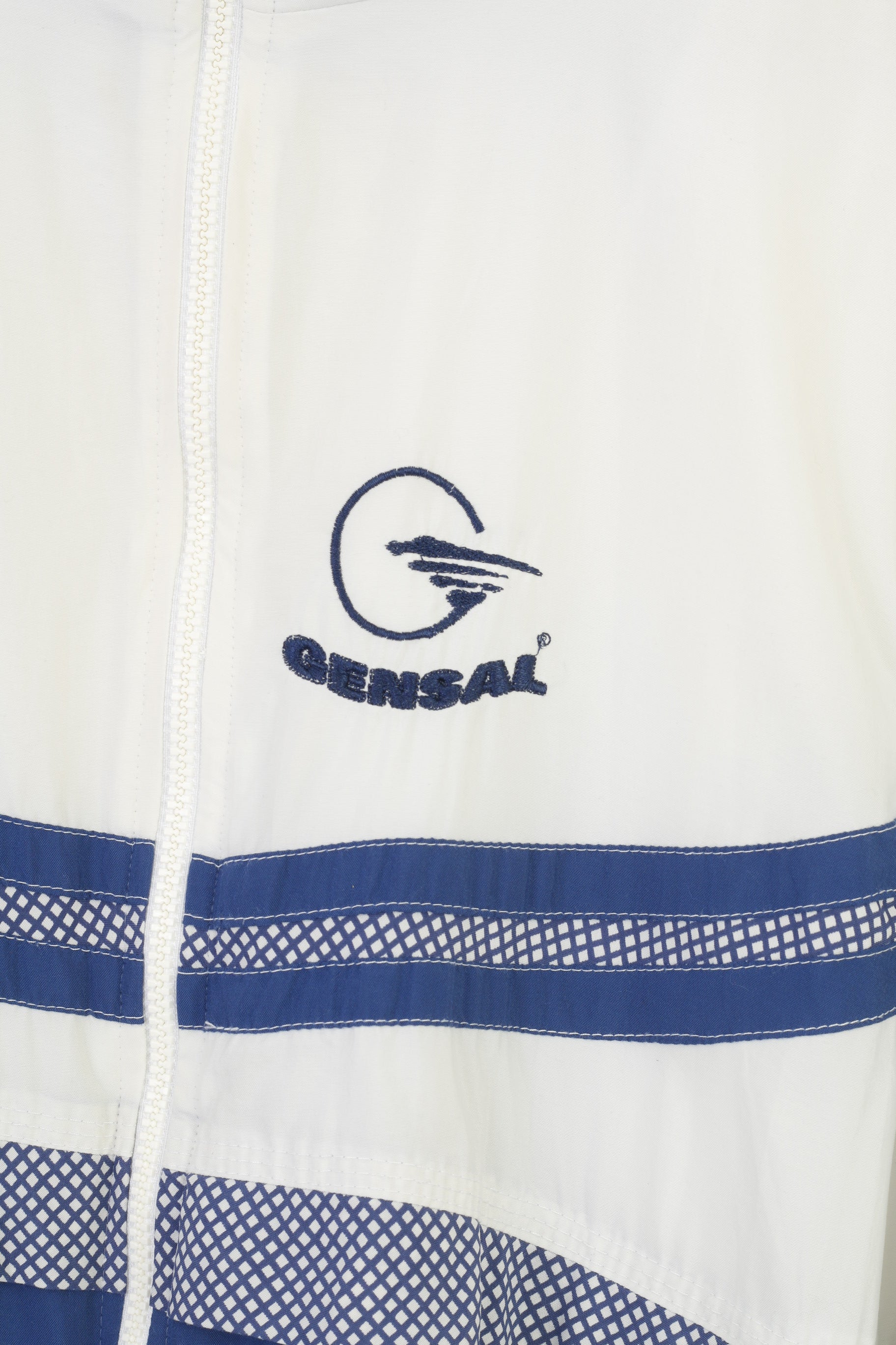 Gensal Men M Jacket White Blue Full Zipper Lightweight Removable Sleeves Vintage Top
