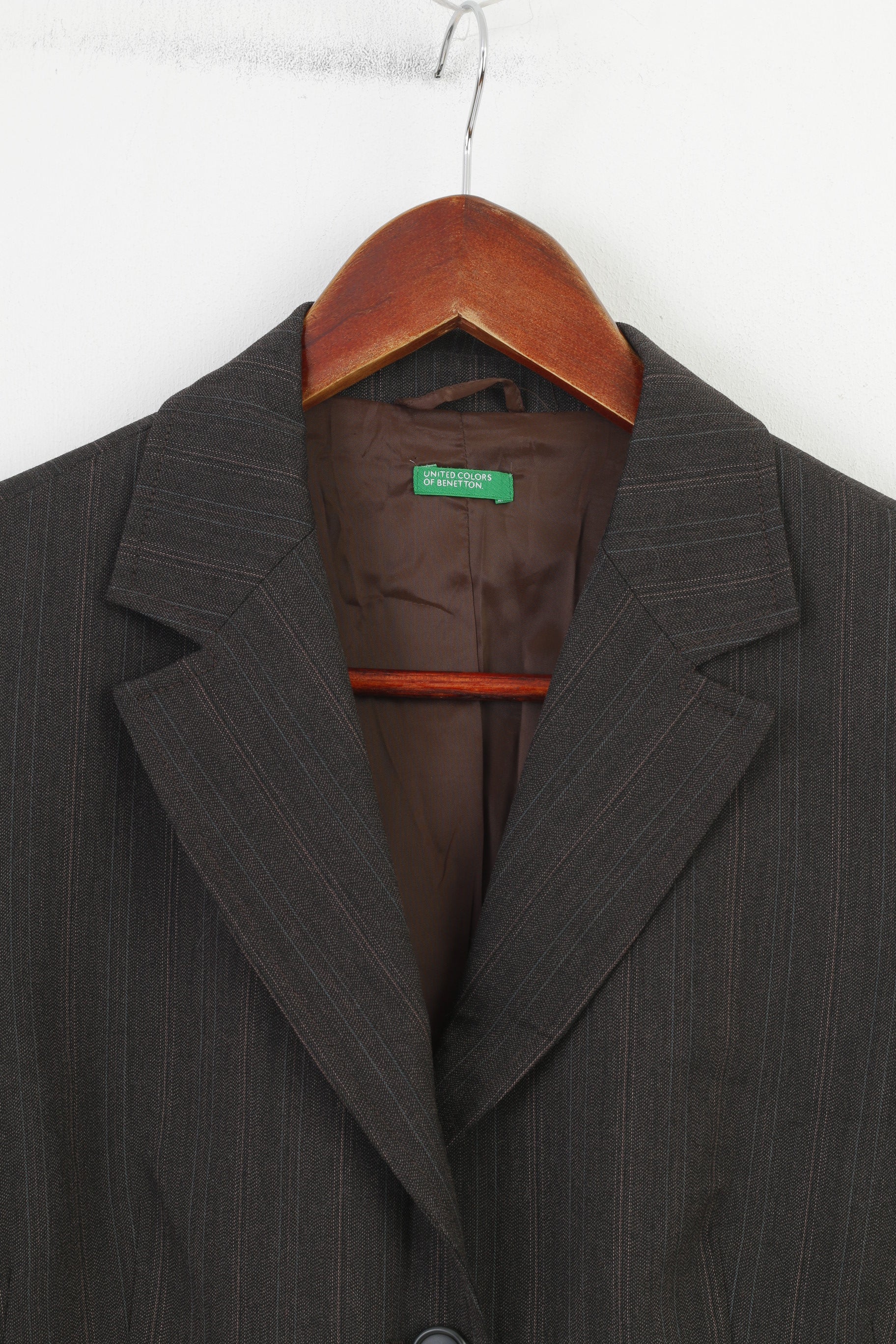 United Colors Of Benetton Women 42 S Jacket Brown Striped Single Breasted Blazer Vintage Top