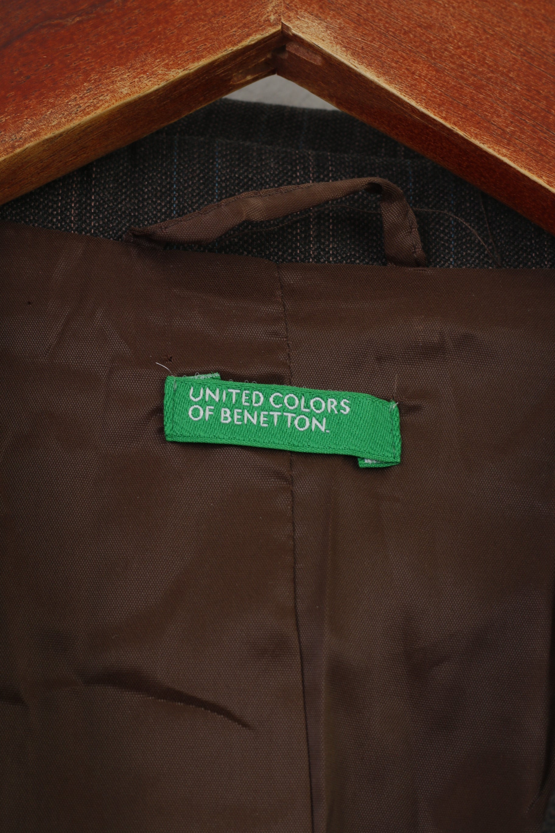 United Colors Of Benetton Women 42 S Jacket Brown Striped Single Breasted Blazer Vintage Top