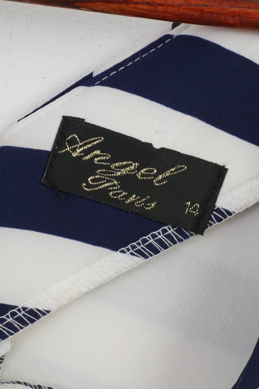 Angel Paris Women 14 L Mini Dress Marine Striped Petit Short Sleeve Crew Neck Zipper