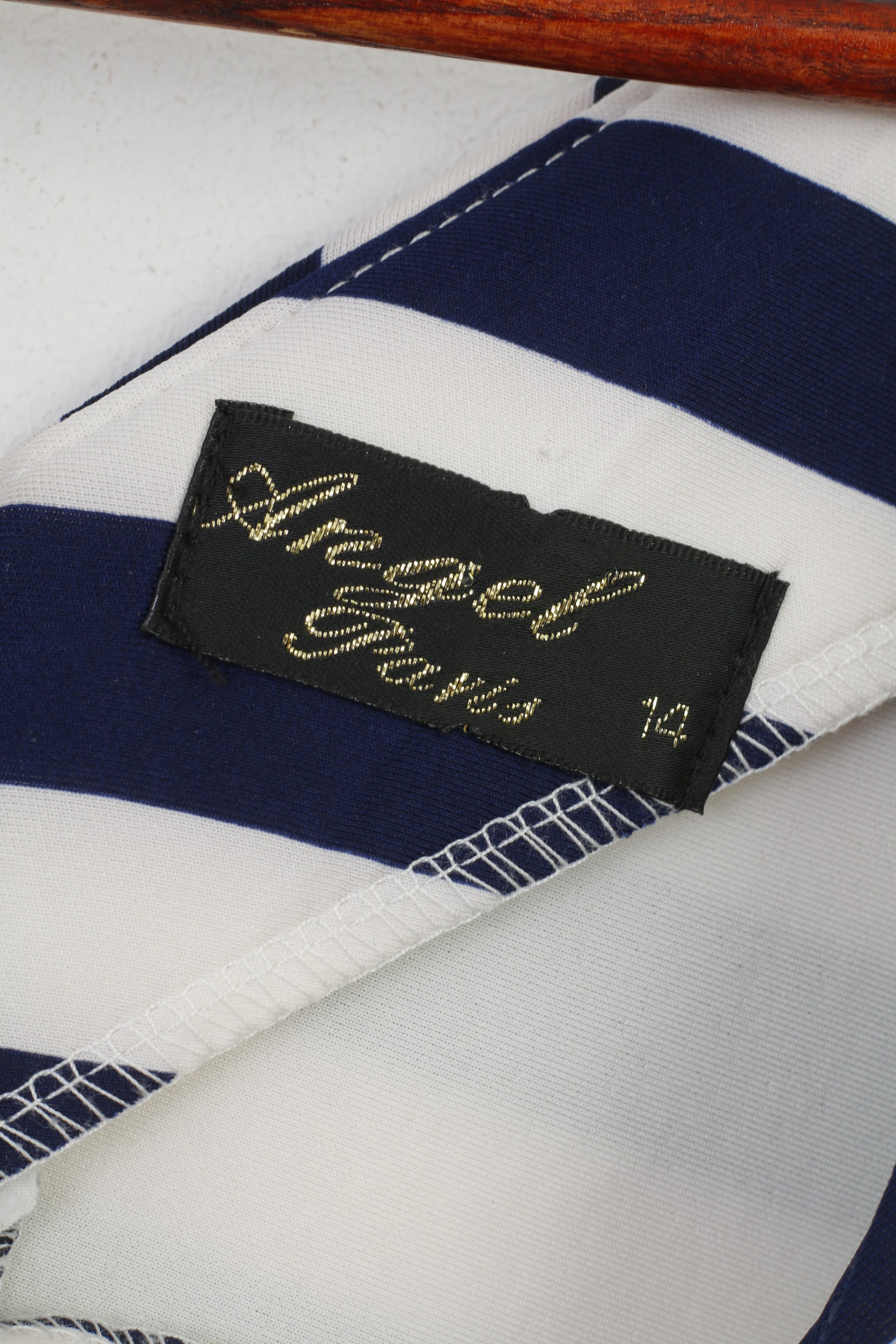 Angel Paris Women 14 L Mini Dress Marine Striped Petit Short Sleeve Crew Neck Zipper