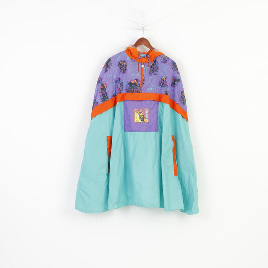 Jeantex Woman Oversize Rain Coat Multi Color Sleevelees Hood Zip Neck Jacket Polyamid Vintage Waterproof Top