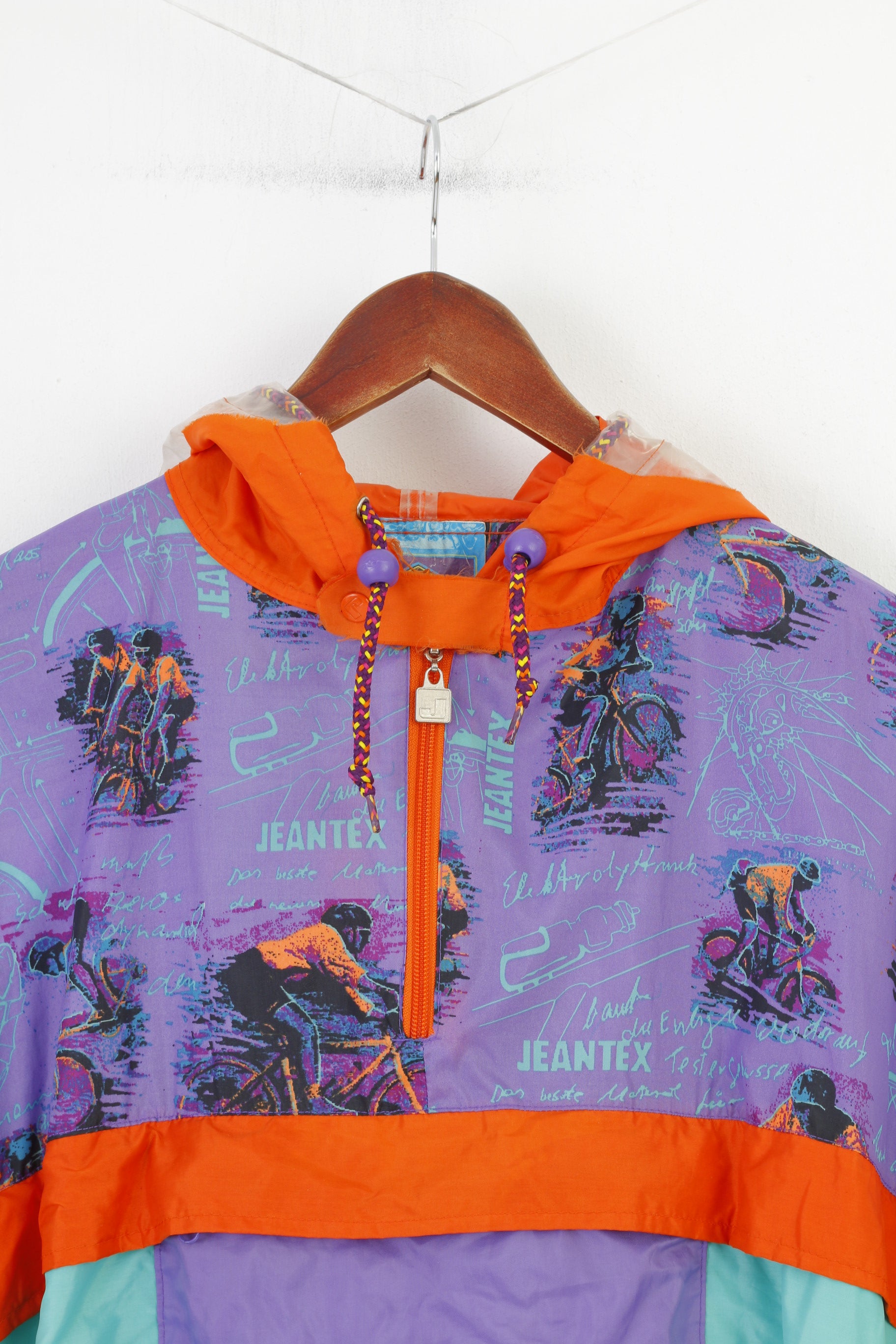 Jeantex Men One size Rain Coat Multi Color Pocho Hooded Zip Neck Vintage Unisex Top