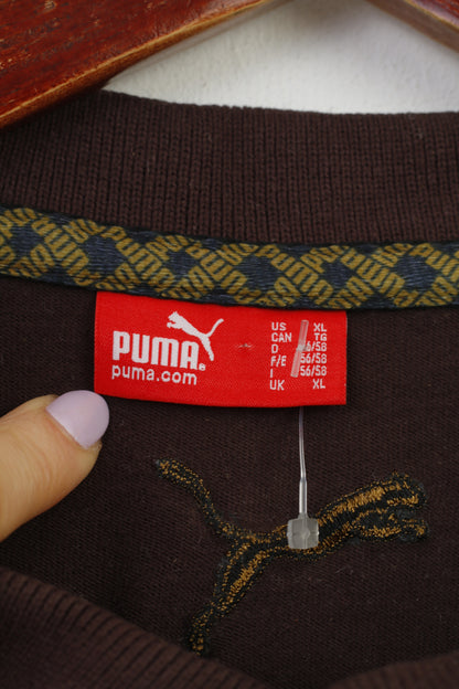 Puma Men XL Shirt Brown Collar Longsleeve Polo Vintage Cotton Top
