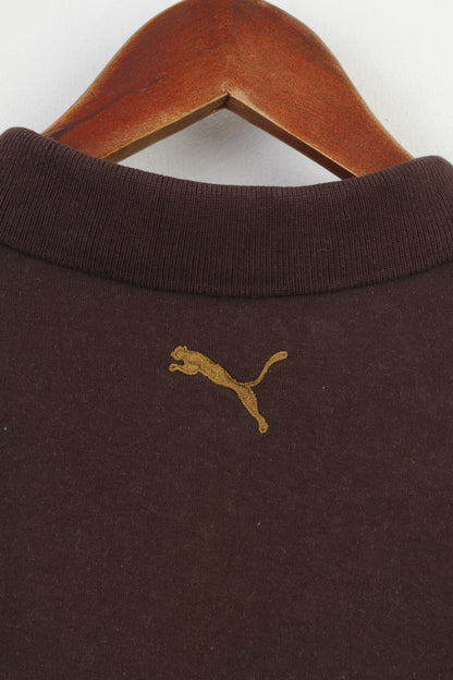 Puma Hommes XL Chemise Col Marron Polo à manches longues vintage Haut en coton