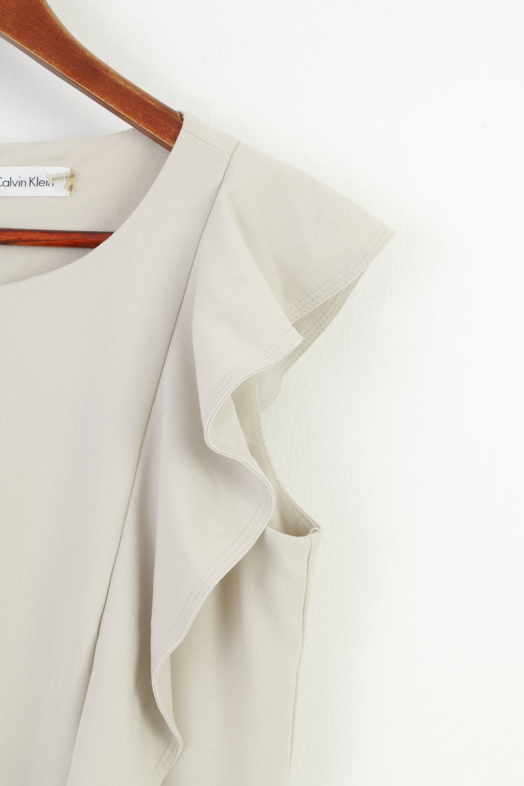 Calvin Klein Woman 10 M Robe Midi Manches Beige Volants Fermeture Éclair Élégante 