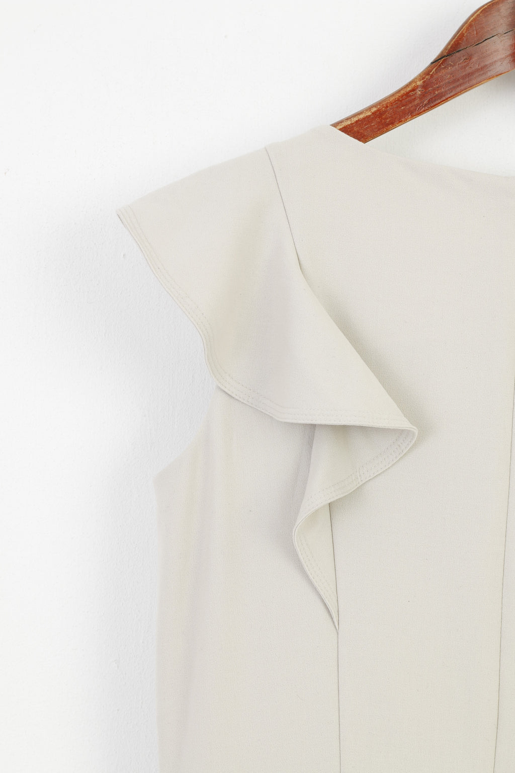 Calvin Klein Woman 10 M Robe Midi Manches Beige Volants Fermeture Éclair Élégante 